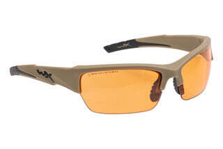 Wiley X WX Valor Glasses with matte tan frame features rubber tipped temples